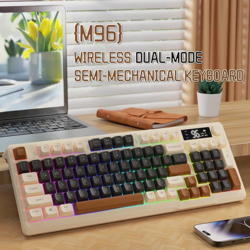 LexonElec M96 Wireless Gaming Keyboard,Knob Control Bluetooth/2.4G Wireless Mechanical Feeling Keyboard,RGB LED Backlit with Display Screen, PBT Keycap, 3000mAh, 94-Key Layout for Win/Mac(Coffee) - Image 2